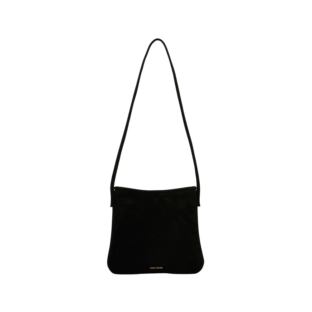 Manu Atelier Fidele Black Suede Shoulder Bag Gold Hardware Minimalist NWT $585